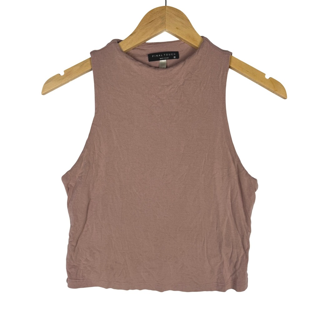 Final‎ Touch Womens Mauve High Neck Sleeveless Muscle Crop Tank Top USA Size M